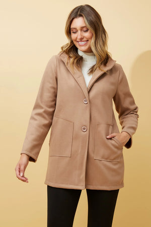 NABILIA BUTTON FRONT HOODED COAT