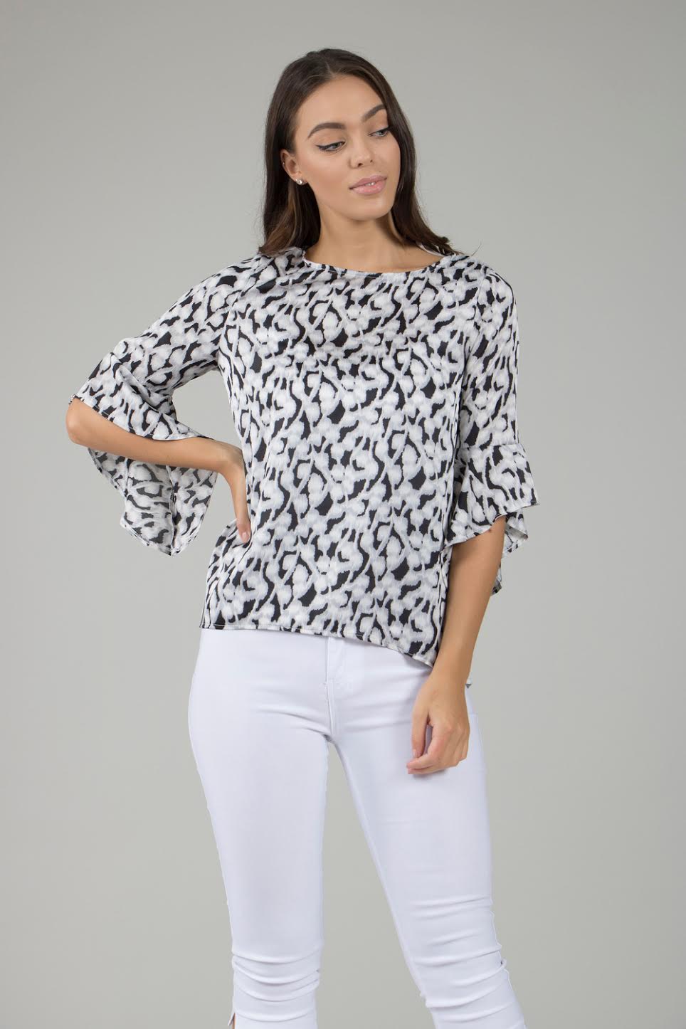 Abstract Print Bell Sleeve Top