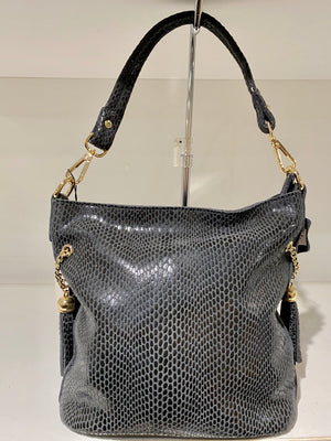 Detachable Strap Snake Print Medium Leather Bag