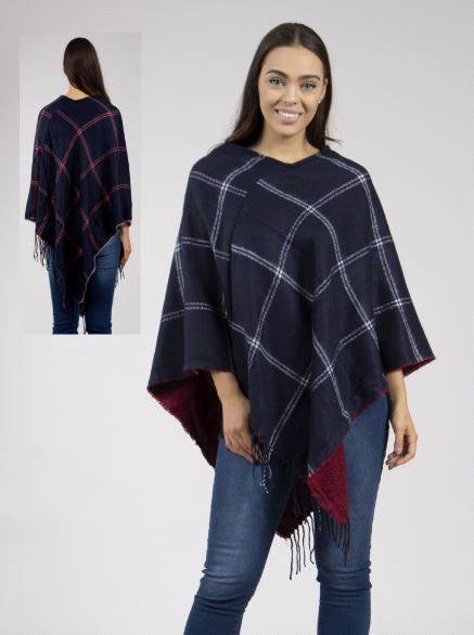 Check Poncho With Fringe