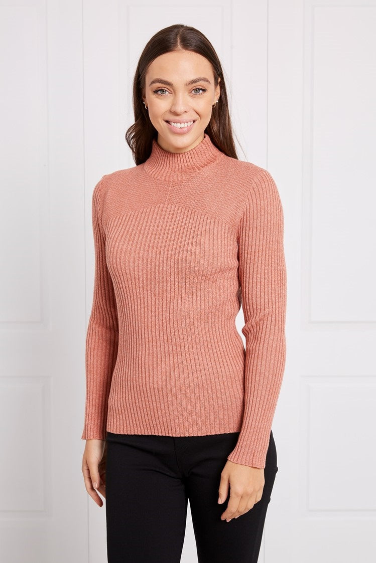 Ribbed Polo Neck Knit Top