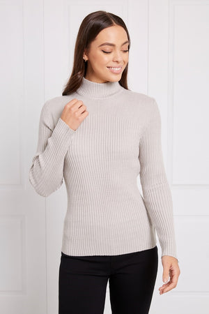 RIBBED POLO NECK KNIT TOP