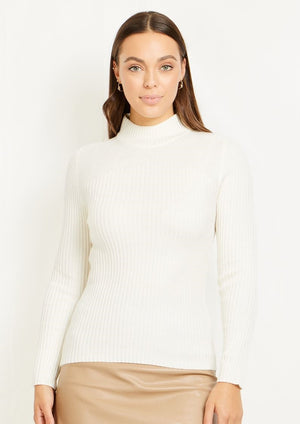 RIBBED POLO NECK KNIT TOP