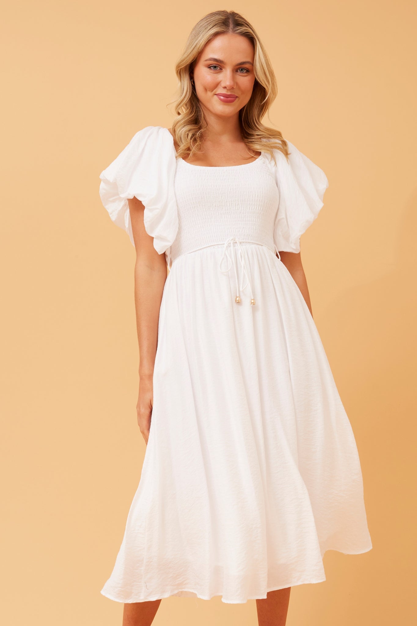 ANOK PUFF SLEEVE MIDI DRESS