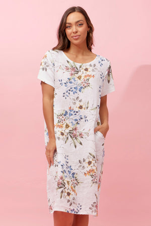 ANTONELLA FLORAL LINEN MIDI DRESS