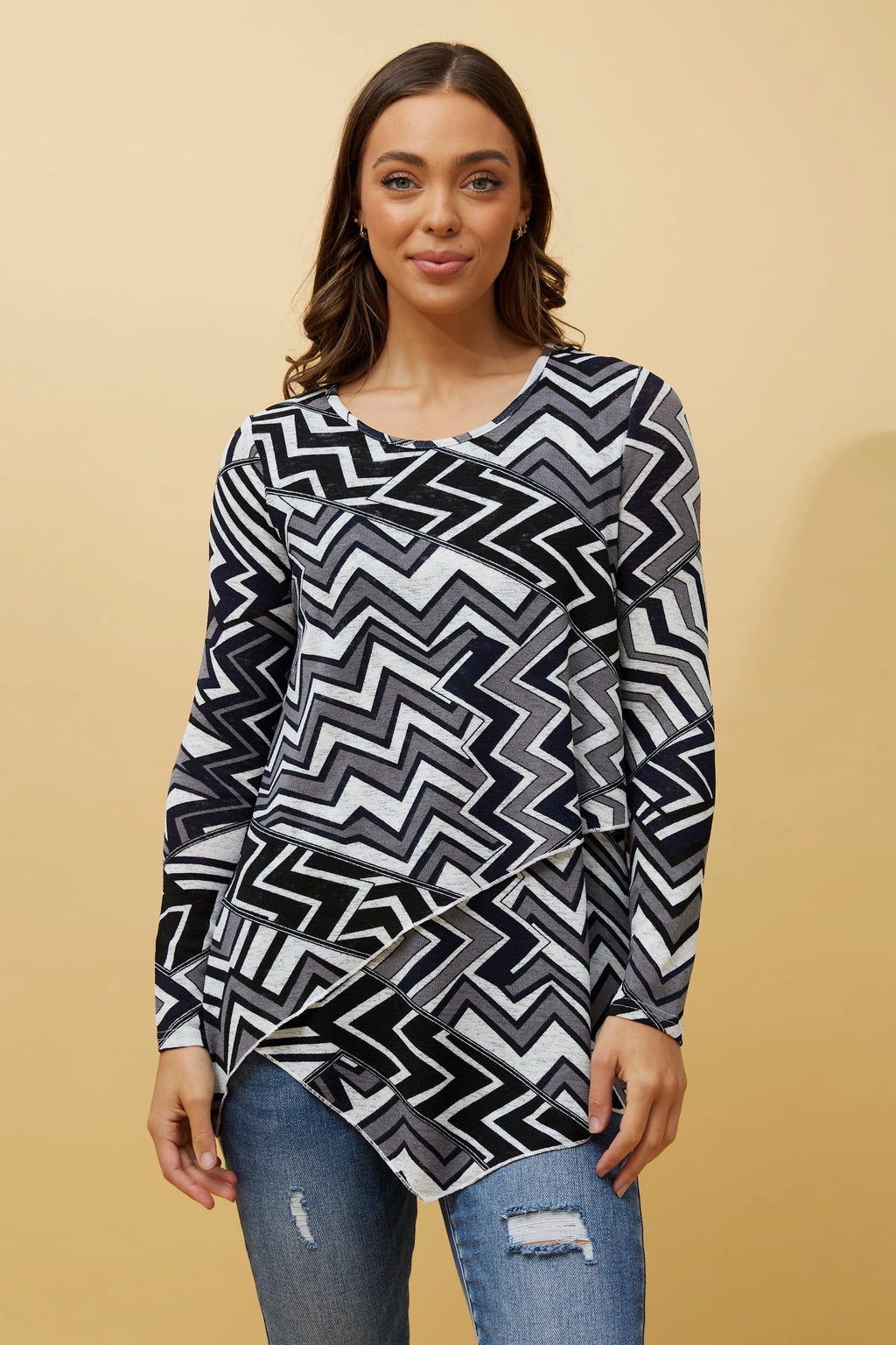 BOBBI ZIG ZAG PRINT DOUBLE LAYERED TOP