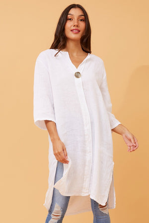 CARMEL BUTTON DETAIL LINEN TUNIC