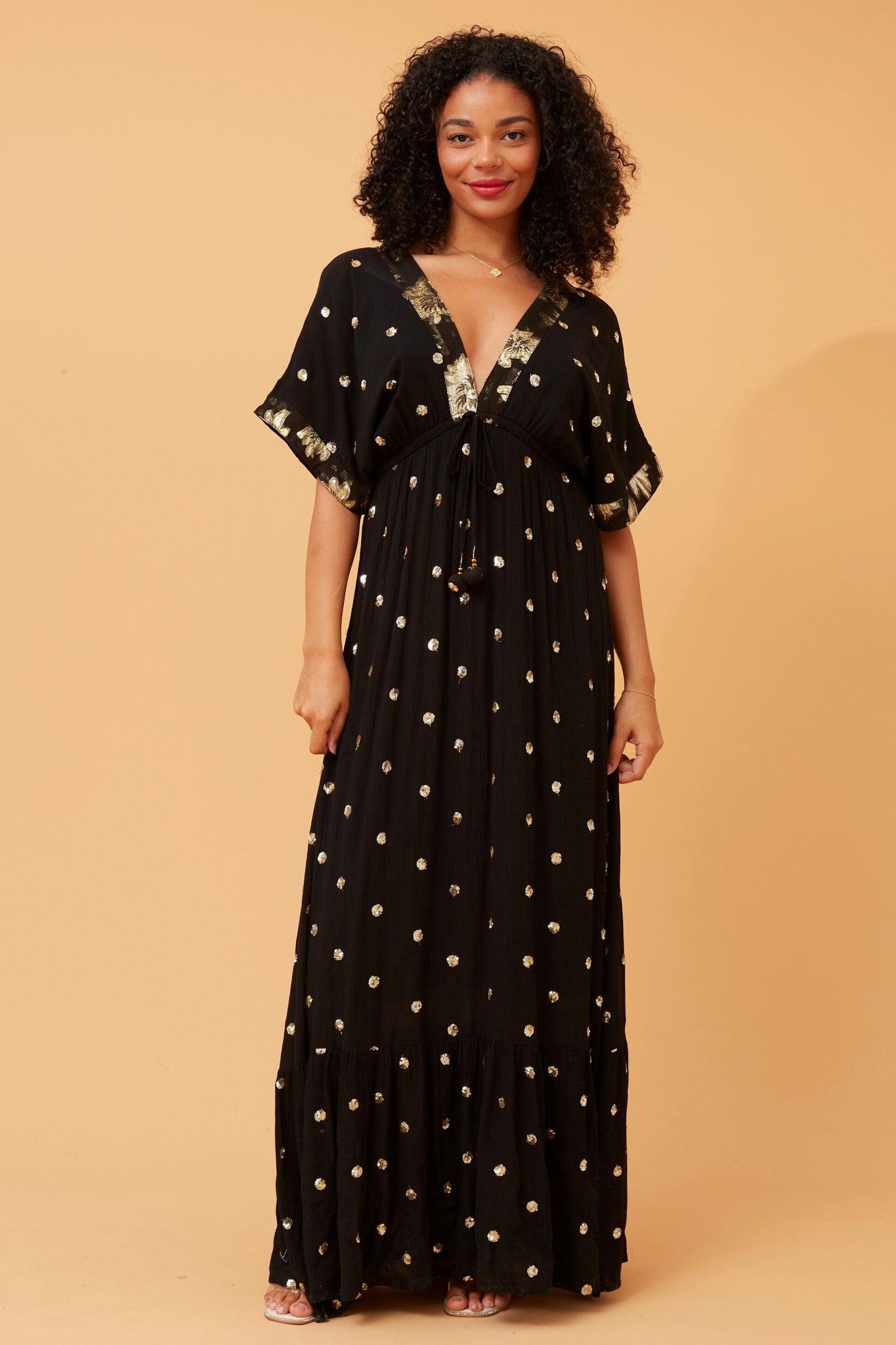 CHRISTINA SEQUIN POLKA DOT MAXI DRESS