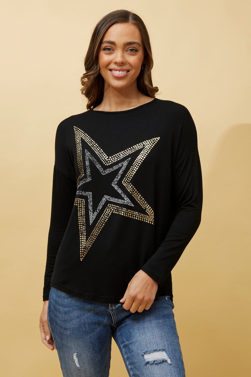 EVA LONG SLEEVE STAR PRINT TOP