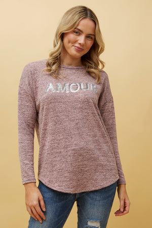 EVA SEQUIN AMOUR PRINT TOP