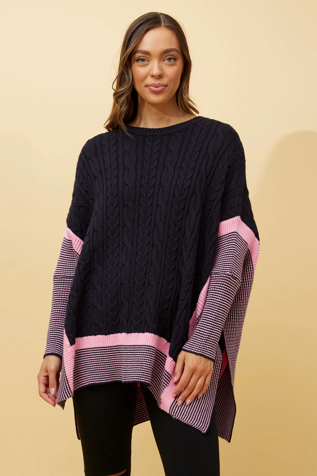HARPER CABLE KNIT STRIPE OVERSIZED KNIT JUMPER