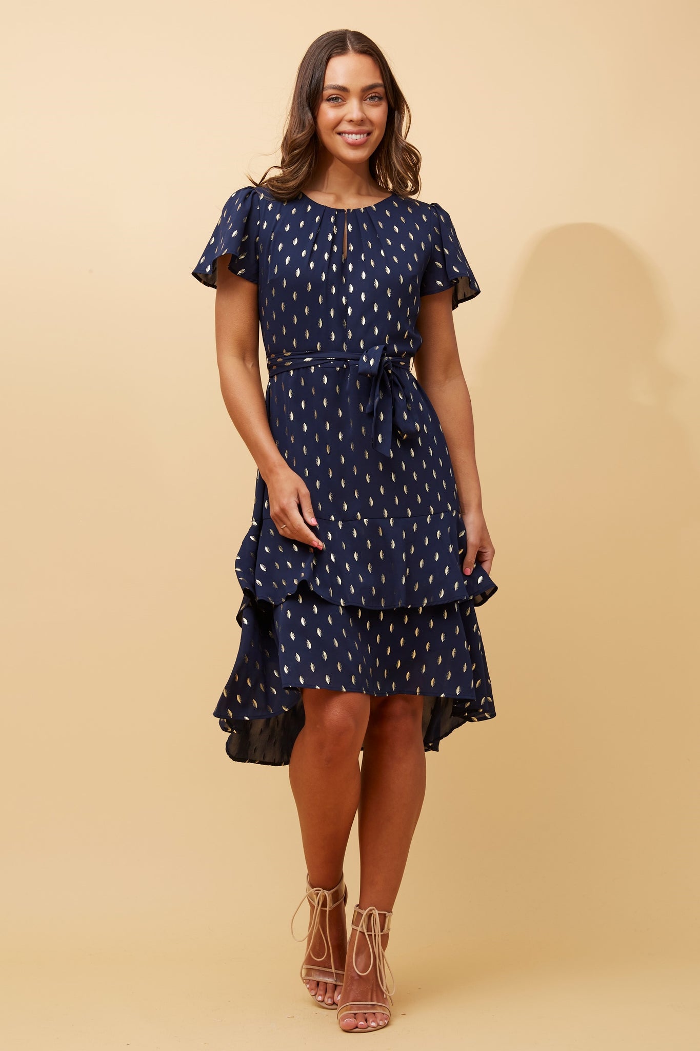 IZZY GOLD TEAR DROP MIDI DRESS