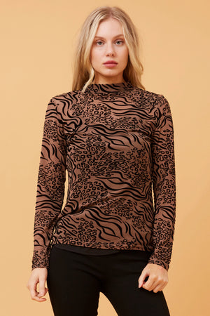 KAMALA ANIMAL PRINT FLOCKED TOP