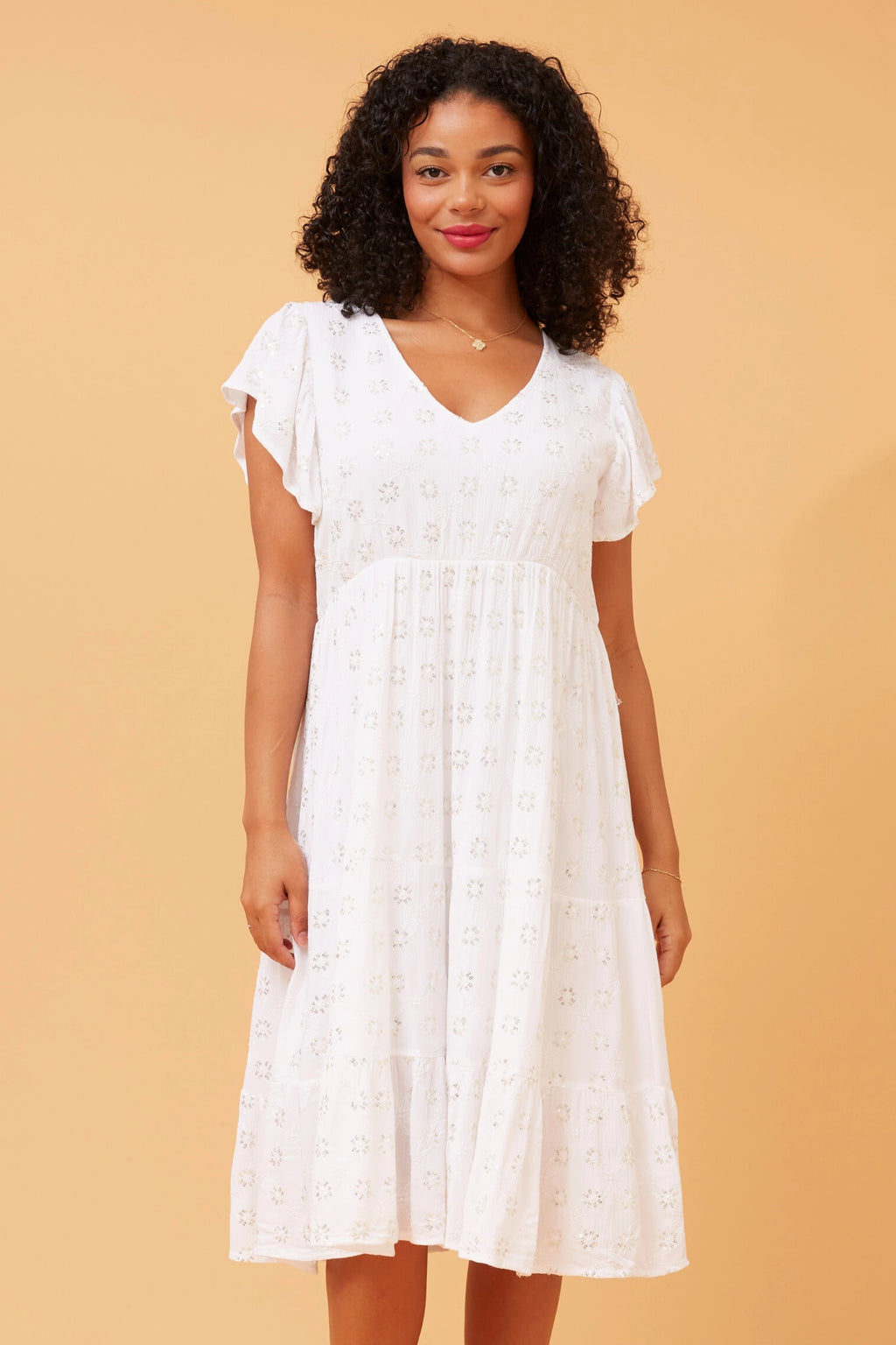 KAVINA SEQUIN PATTERN TIERED DRESS