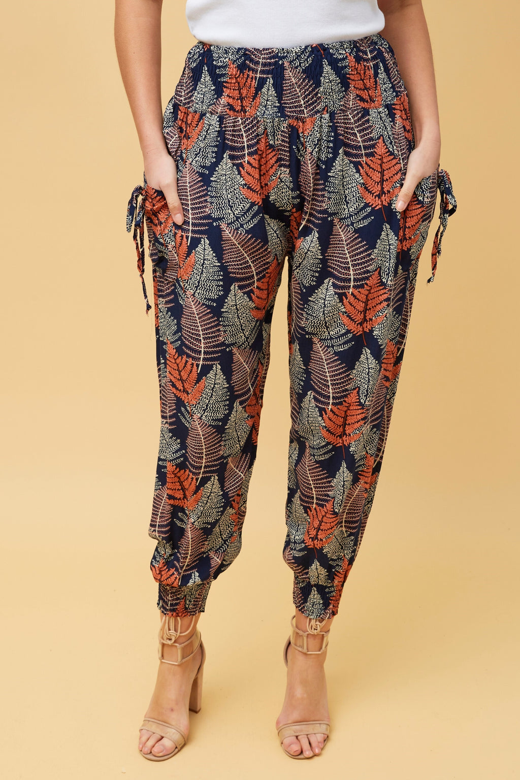 LEAF PRINT BOHO HAREM PANTS