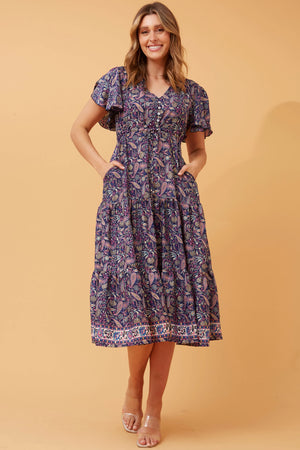 LISDON PAISLEY BOHO MIDI DRESS