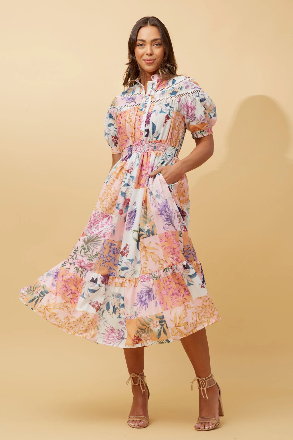 MEDINA FLORAL PATCHWORK BOHO DRESS