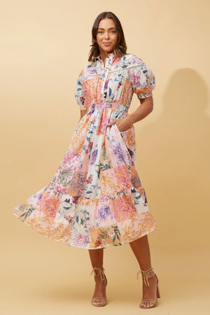 MEDINA FLORAL PATCHWORK BOHO DRESS