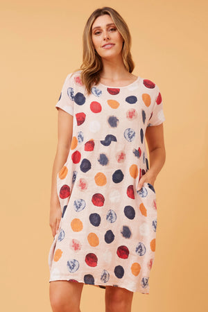 POLKA DOT LINEN SHIFT DRESS