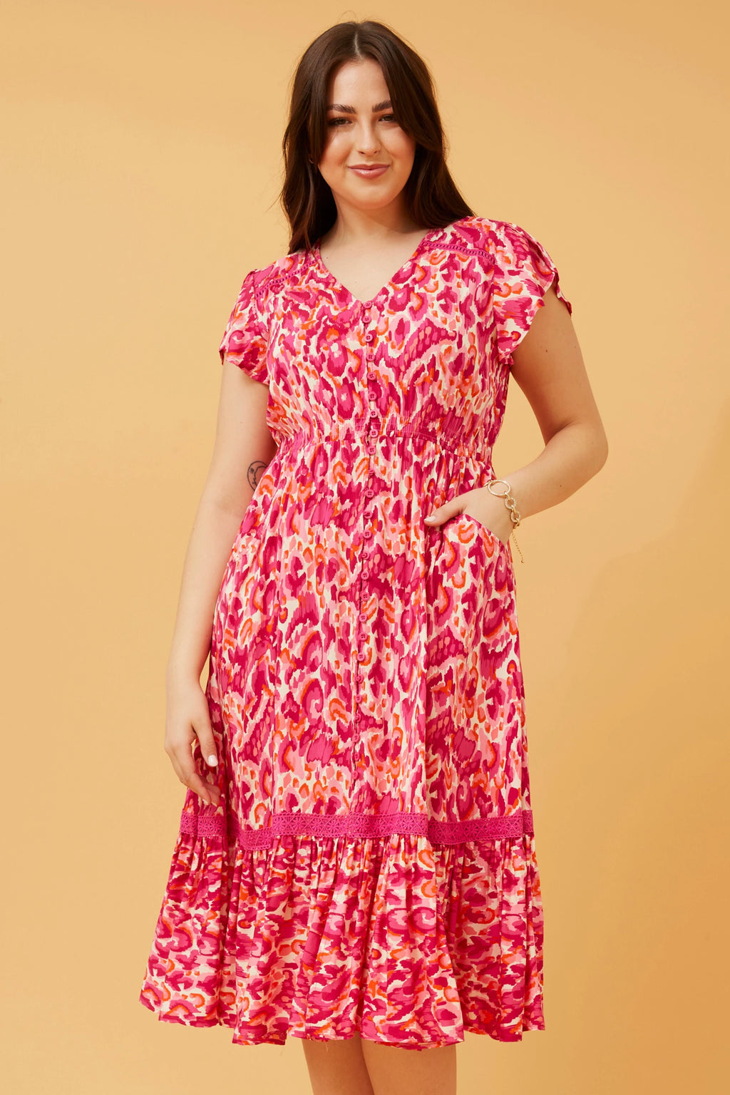 MOROCCO ABSTRACT BOHO MIDI DRESS