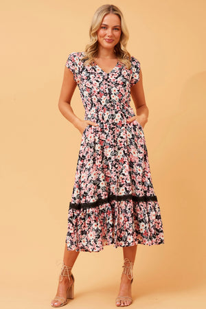 MOROCCO FLORAL BOHO MIDI DRESS