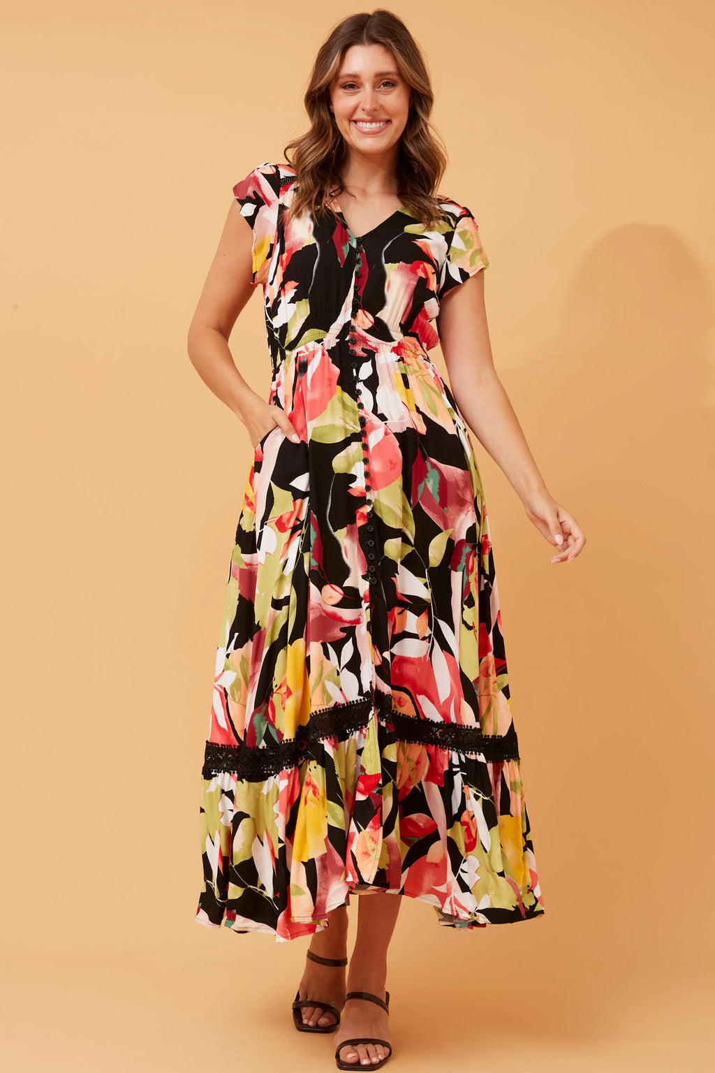 MOROCCO LEAF PRINT MAXI DRESS