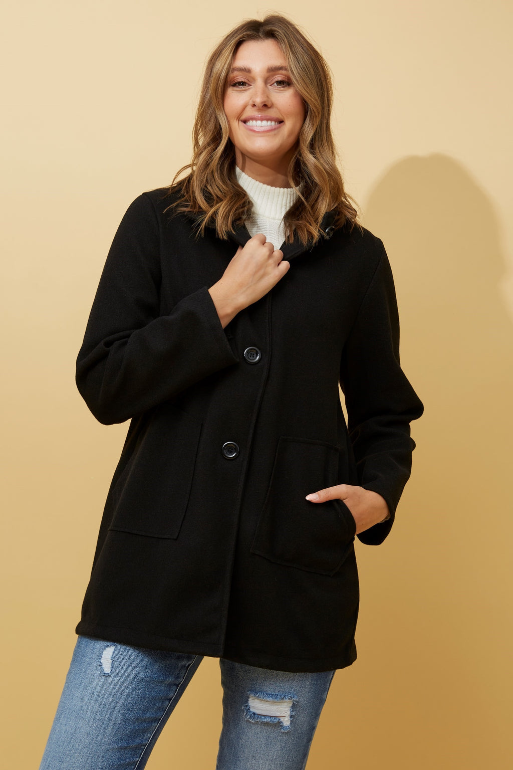 NABILIA BUTTON FRONT HOODED COAT