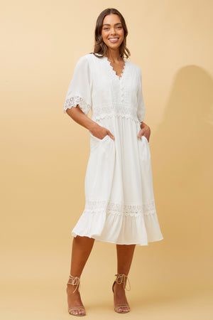 NAYLA LACE TRIM MIDI DRESS