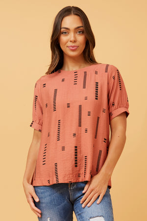 OSMOND ABSTRACT PRINT SHORT SLEEVE TOP