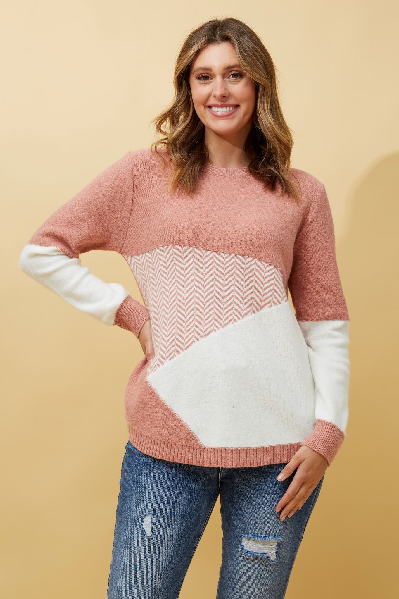 OTIS COLOUR BLOCK KNIT JUMPER