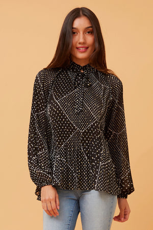 PETA PLEATED POLKA DOT BLOUSE