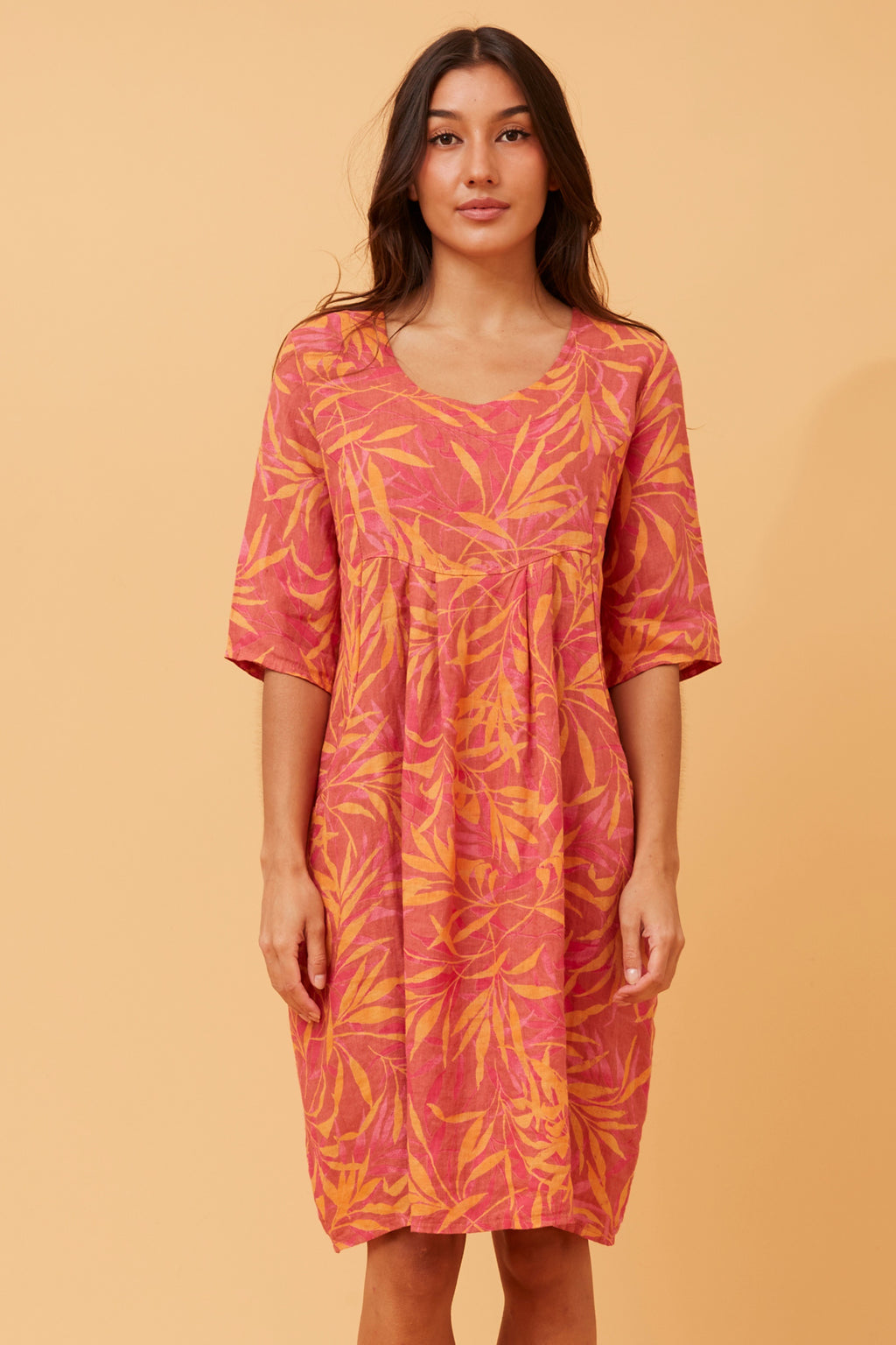 PISA LEAF PRINT LINEN DRESS