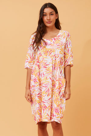 PISA LEAF PRINT LINEN DRESS