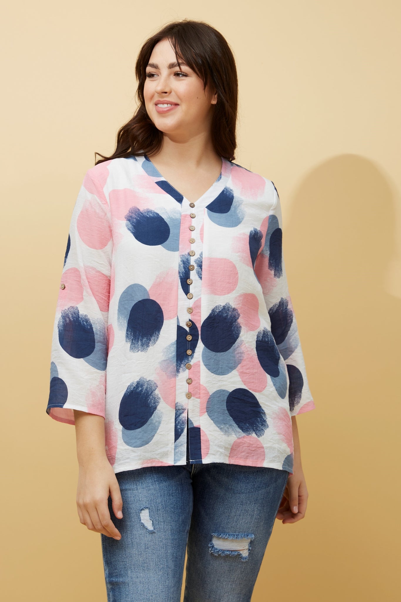 RUBY POLKA DOT BUTTON FRONT TOP