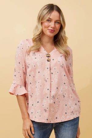 RUE FLORAL BUTTON DETAIL TOP