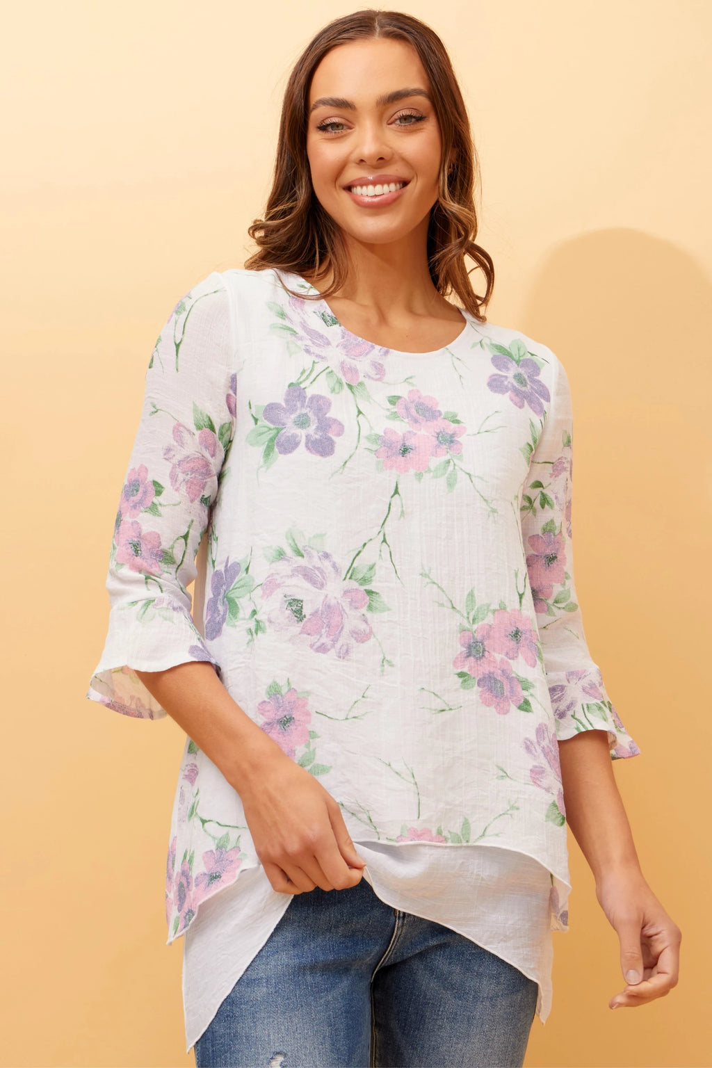 RUMI DOUBLE LAYER FLORAL TUNIC TOP