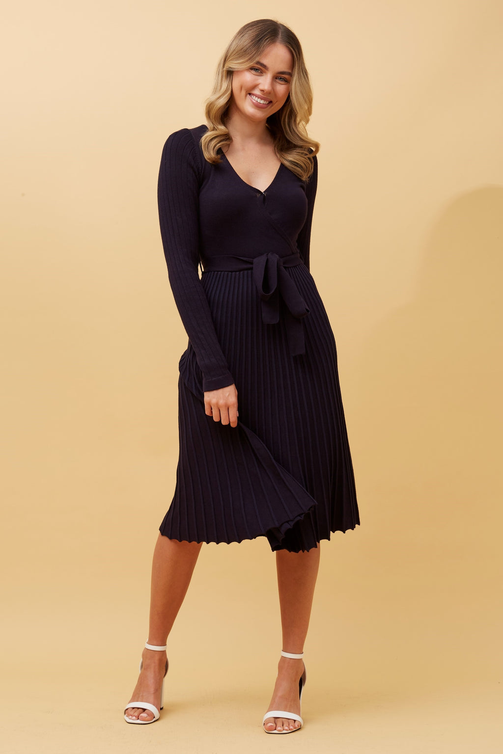 Long Sleeves Knitted Wrap Dress