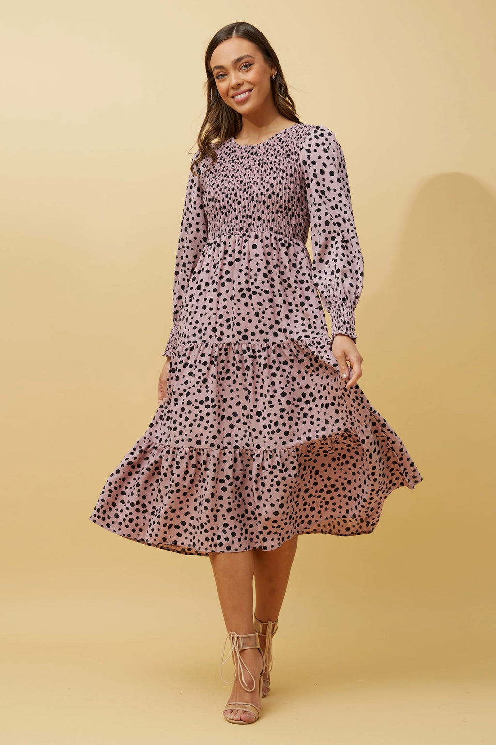 SHERRY ANIMAL PRINT TIERED MIDI DRESS