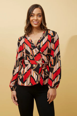 TRILBY CHAIN PRINT TIE WRAP BLOUSE