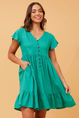 BUTTON FRONT BABYDOLL DRESS