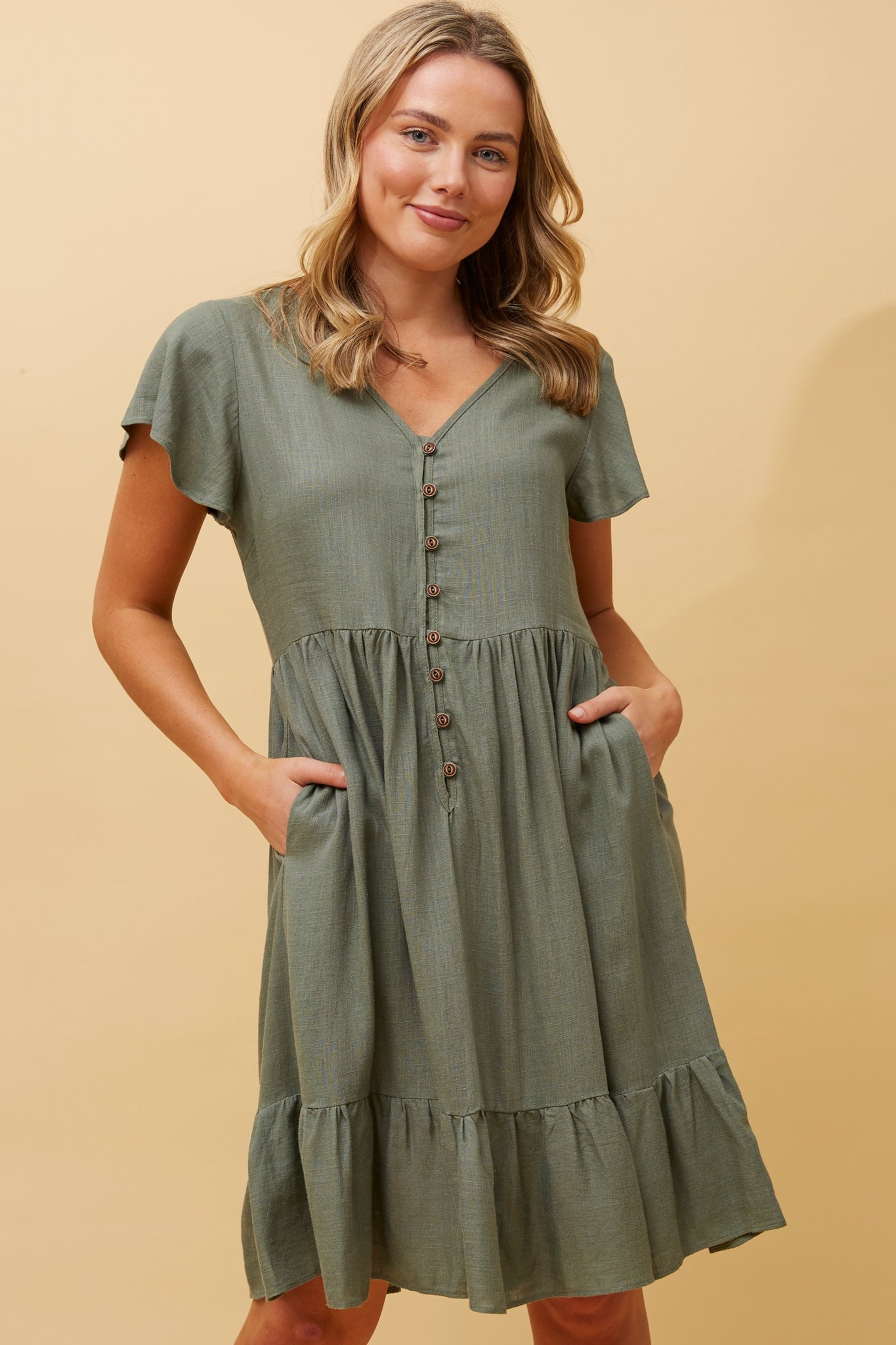 BUTTON FRONT BABYDOLL DRESS