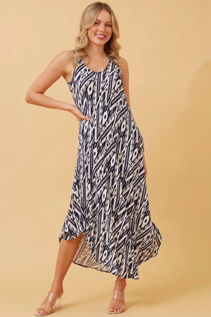 UMBRELLA IKAT MIDI DRESS