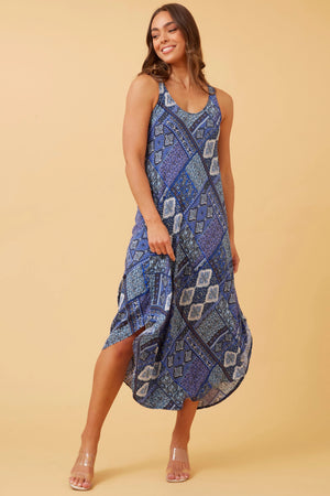 UMBRELLA PATCHWORK BOHO MIDI DRESS