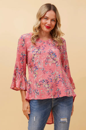 VASCO FLORAL FLUTE SLEEVE BLOUSE