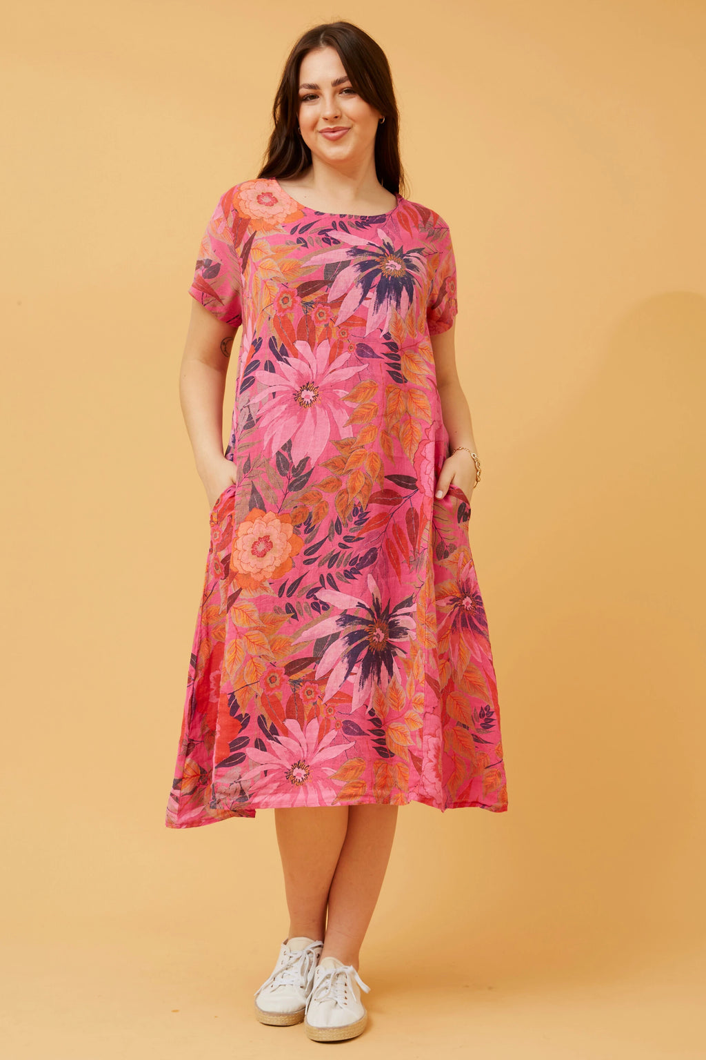 VITALIA FLORAL LINEN MIDI DRESS