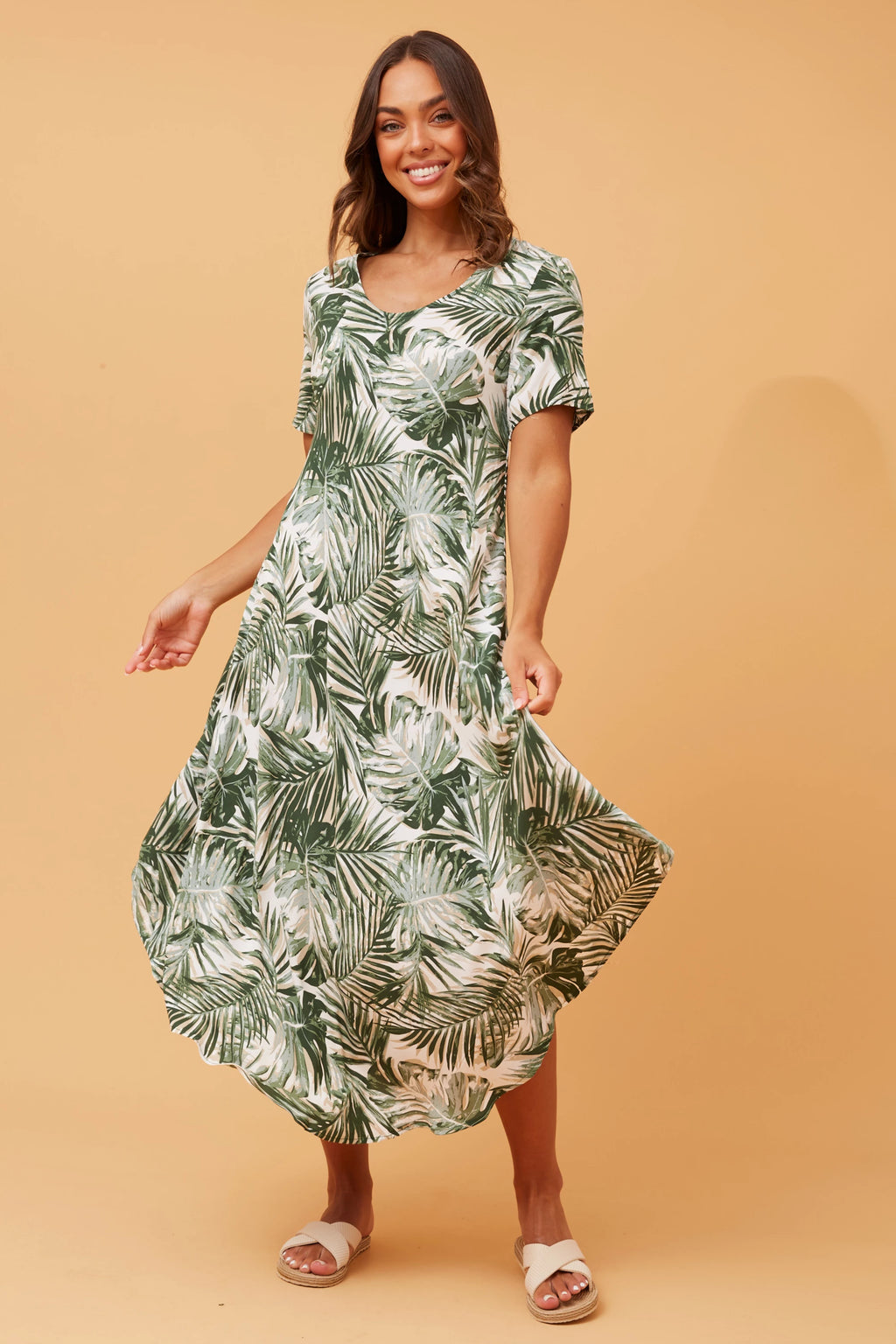 YESSICA LEAF PRINT MIDI DRESS