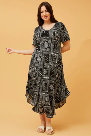 YESSICA PATCHWORK BOHO MIDI DRESS