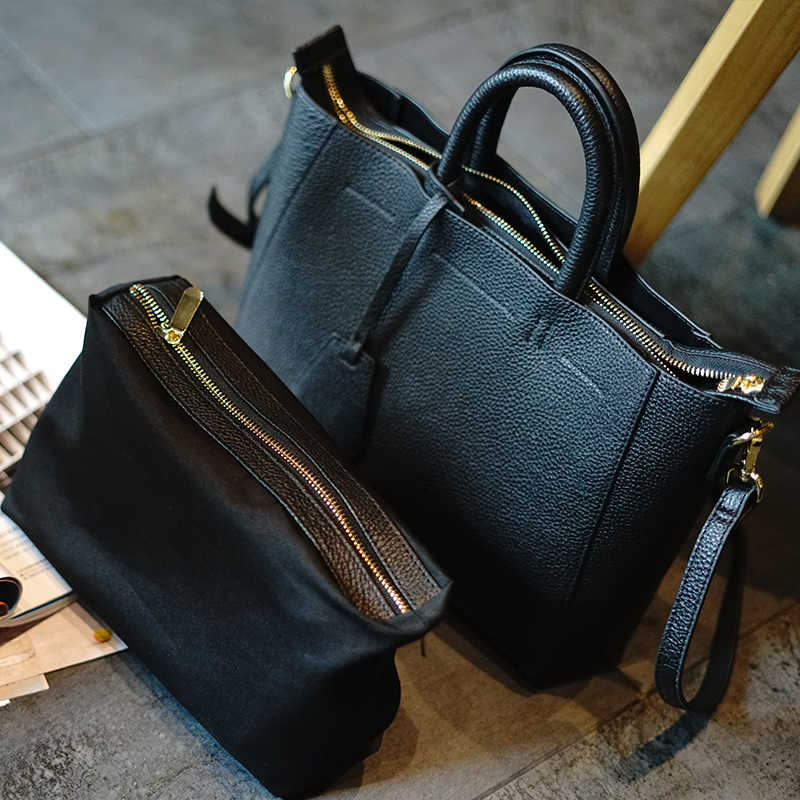 Classic Double Handle Leather Handbag