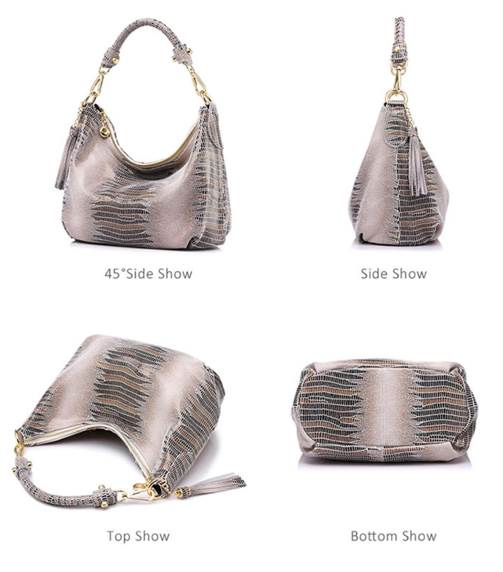 Detachable Strap Snake Print Small Leather Bag