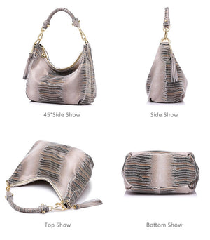 Detachable Strap Snake Print Small Leather Bag